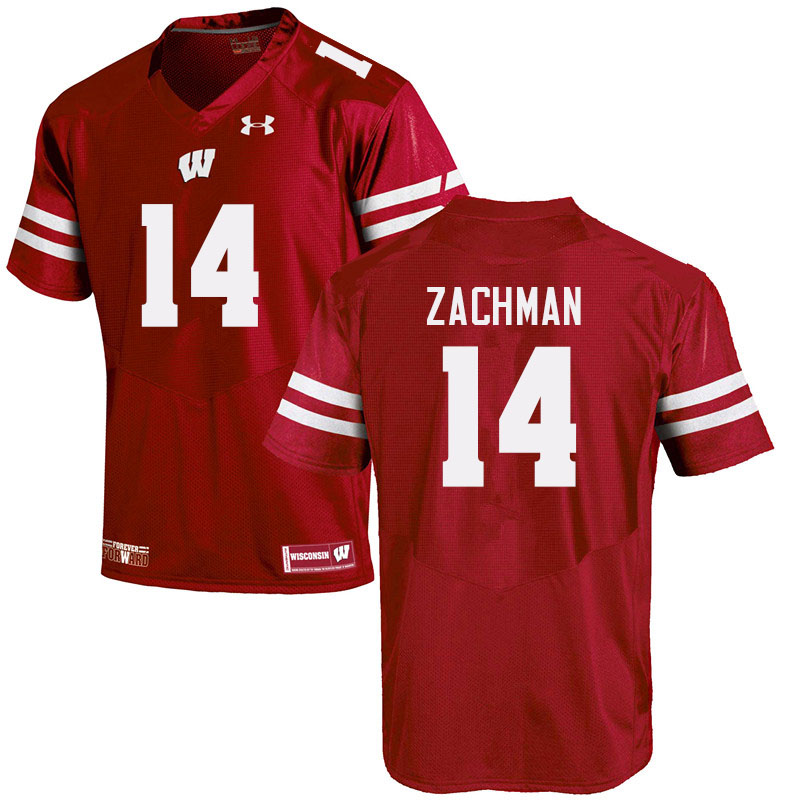 Men #14 Preston Zachman Wisconsin Badgers College Football Jerseys Sale-Red - Click Image to Close